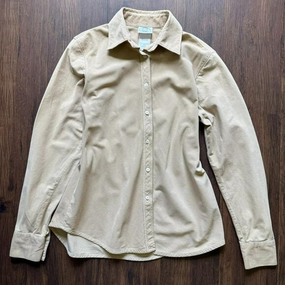 Laura Ashley Vintage Beige Corduroy Button-Up Shirt Made in Portugal L - Picture 1 of 7